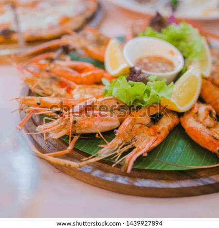 A picture of fresh grilled thai river prawns at luxury restaurant