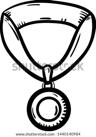 Handdrawn medal doodle icon. Hand drawn black sketch. Sign symbol. Decoration element. White background. Isolated. Flat design. Vector illustration.
