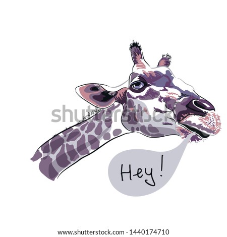 Realistic giraffe head close-up on white background. Composition for t-shirt, hand drawn style print. Vector illustration.