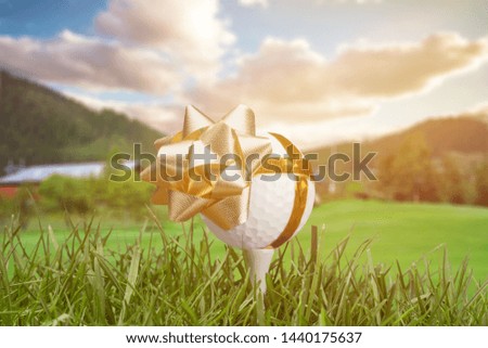 Golf ball on tee with bow  ready to be shot