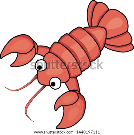 Vector lobster or shrimp drawing on white background and paint color. Detailed lobster cartoon hand drawing and paint color. Great for print, paint, food symbol, logo or use for a menu seafood.