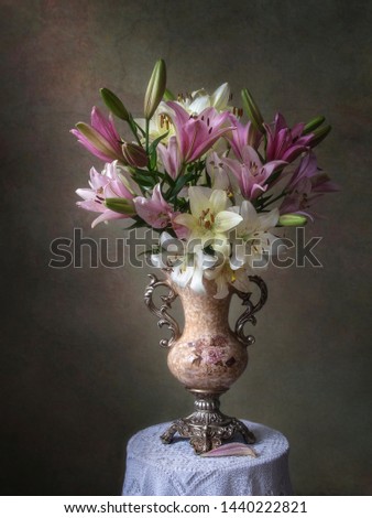 Still life with  luxurious bouquet of lily flowers