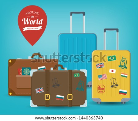 Travel luggage set. Travel and Tourism concept. Flat design. Vector illustration