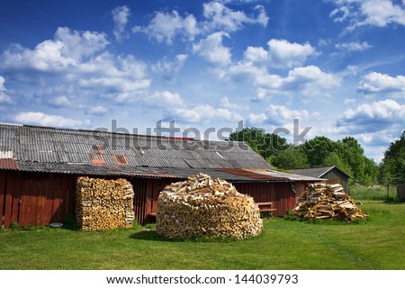 Firewood storing near a shed