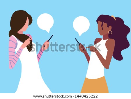 young women avatar using smartphones devices