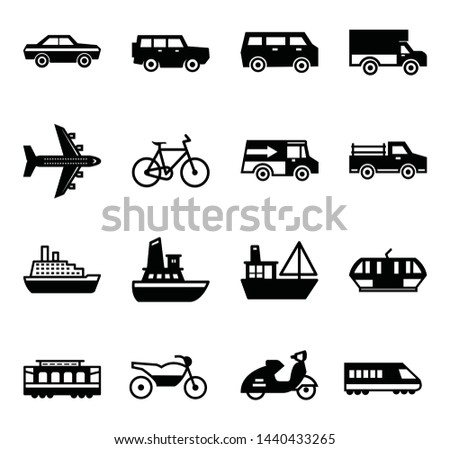 The transportation icon set that contains various types of transportation equipment such as planes, cars, trains, etc., can be used for web, app, website etc.
