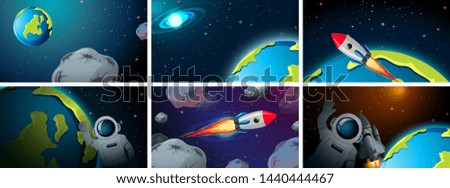 Set of space scene illustration