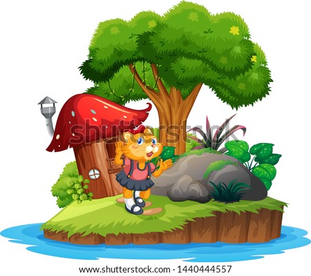 Cat girl on island illustration