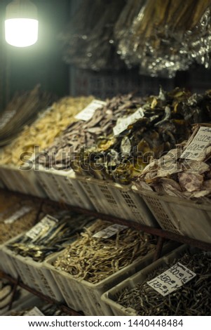 Dried fishes in the market