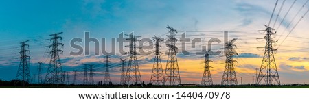 High voltage post,High voltage tower sky sunset background Royalty-Free Stock Photo #1440470978