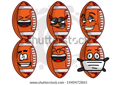 set of funny football Ball cartoon character Mascot with various face expression. Vector Illustration Isolated On White Background