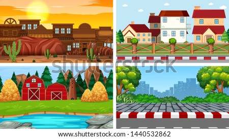 Set of background scenes illustration