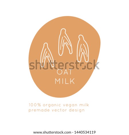 Oat Vegan Milk packaging Vector logo design template with plant icon in linear style. Abstract emblem for organic shop, healthy food store or vegetarian cafe.
