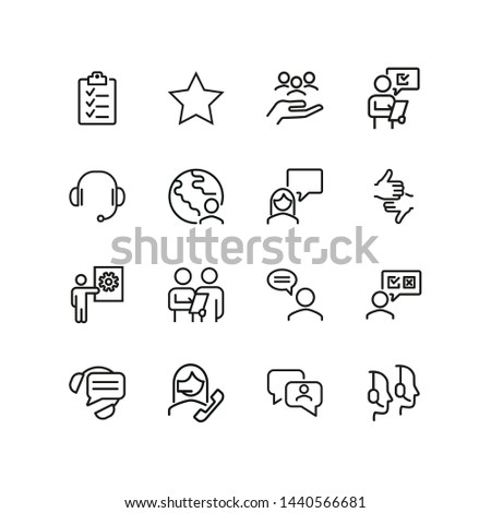 Surveys line icon set. Rate, evaluation, comment, operator. Customer service concept. Can be used for topics like review, feedback, call center, support service