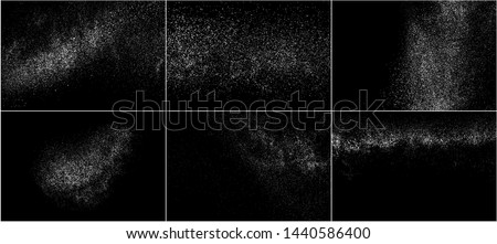 Set of White Grainy Texture Isolated On Black Background. Dust Overlay Texture. Noise Particles. Snow Effects Pack. Digitally Generated Image. Vector Illustration, EPS 10. Royalty-Free Stock Photo #1440586400