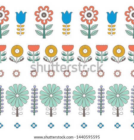 Floral horizontal border in Scandinavian style. Summer motive. Vector.