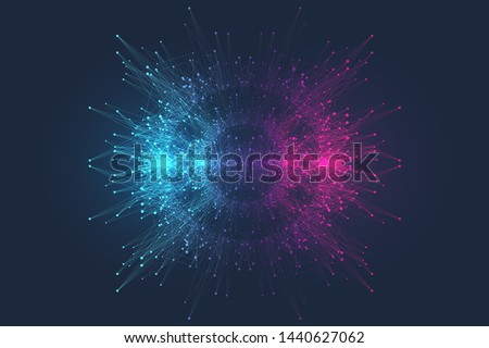 Quantum computer technology concept. Deep learning artificial intelligence. Big data algorithms visualization for business, science, technology. Waves flow, dots, lines. Quantum vector illustration Royalty-Free Stock Photo #1440627062