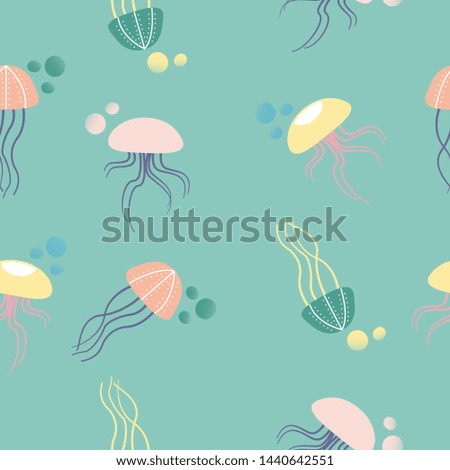Colorful pastel jellyfish in a seamless design, perfect to use on print, for surface design.