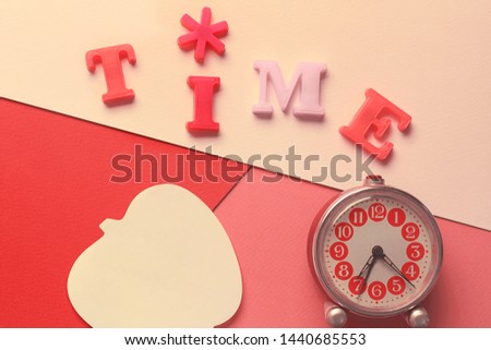 A mockup of images of office supplies, alarm clock. Back to school, September 1. Place for text. Background multicolor. Selective focus, copy space, top view, flat lay.