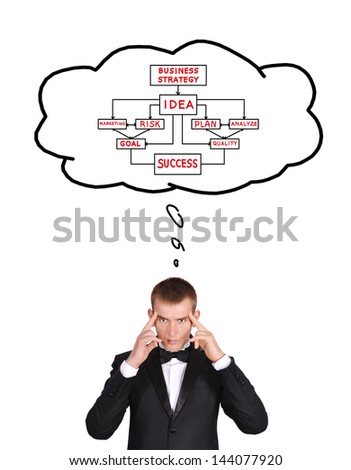 businessman in tuxedo thinking on business strategy