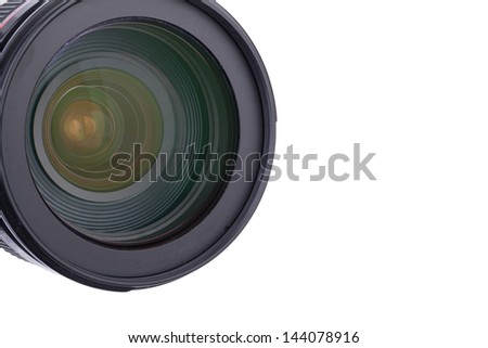 Close-up image of a DSLR lens with copy space