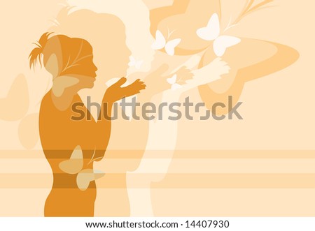 vector image of girl and butterfly