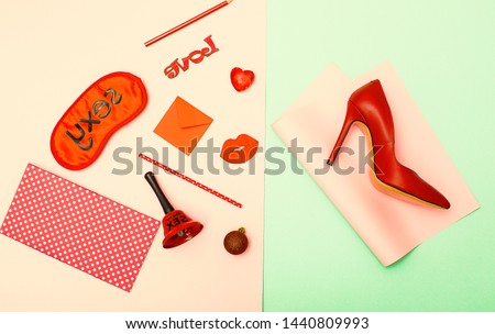 Valentines education. Valentines tools. Red heart. Beauty tools. 