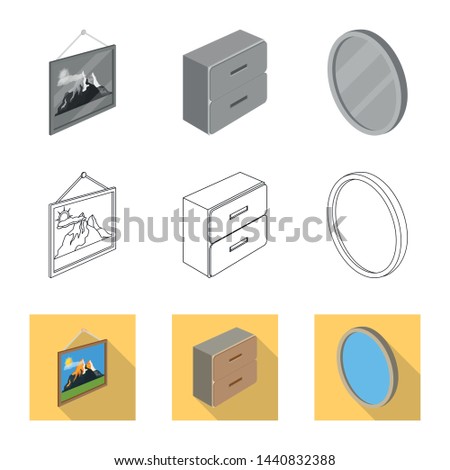Vector illustration of bedroom and room sign. Collection of bedroom and furniture stock symbol for web.