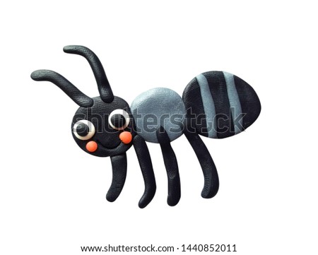 Cartoon cute clay black ant isolate. Clipping path.