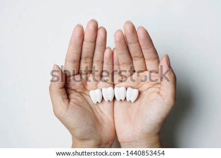 Isolated Good Teeth Model Hold on Hand, Take Care Your Teeth Healthy