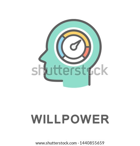 Icon willpower. The sensor shows the internal energy of a person and his ability to achieve high results. The thin contour lines with color fills. Royalty-Free Stock Photo #1440855659