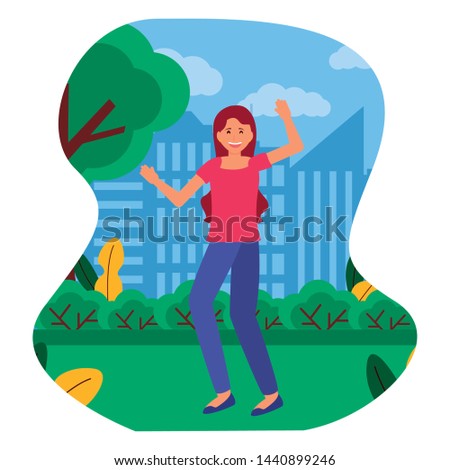 happy young woman standing in the park city vector illustration