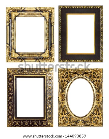 The antique gold frame set on the white background