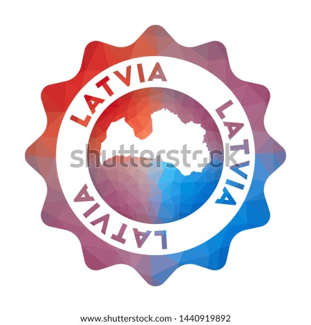 Latvia low poly logo. Colorful gradient travel logo of the country in geometric style. Multicolored polygonal Latvia rounded sign with map for your infographics.