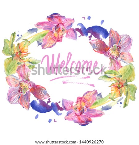 Orchid floral botanical flowers. Wild spring leaf wildflower isolated. Watercolor background illustration set. Watercolour drawing fashion aquarelle isolated. Frame border ornament square.