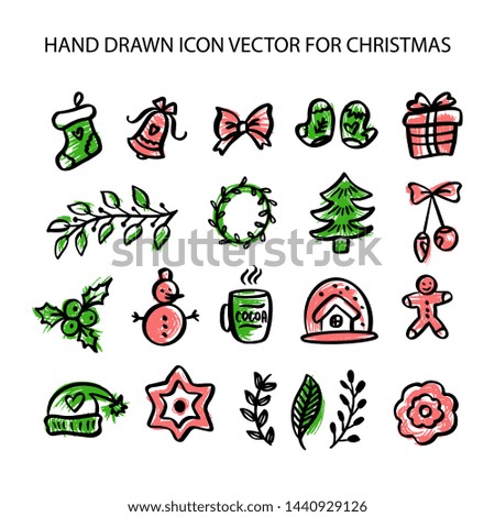Christmas hand drawn icons set. Xmas red, lettering. Calligraphy on white background. Composition for banner, postcard, poster design element stories, posts, etc. Vector eps10
