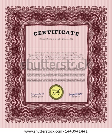 Red Certificate template. Modern design. Vector illustration. With background. 