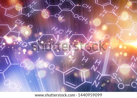Science chemistry formulas on abstract bokeh background