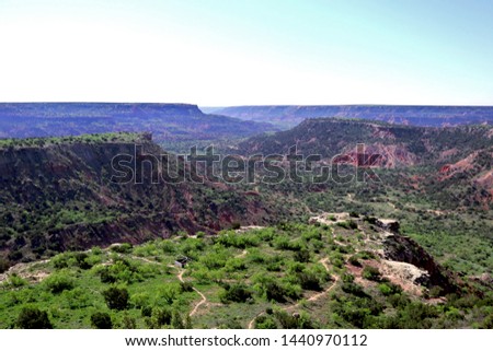 Palo Duro Canyon outside of Amarillo, Texas.  This picture stretches for miles, following the length of the canyon across the horizon.