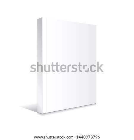 Blank white standing thin softcover book or magazine mockup template. Isolated on white background with shadow. Ready to use for your business. Vector illustration. Royalty-Free Stock Photo #1440973796