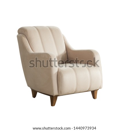 bergere armchair white background isolated beige color bergere single sofa chair Royalty-Free Stock Photo #1440973934
