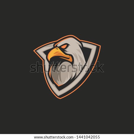 Furious eagle head athletic club vector logo concept isolated on dark background. Modern sport team mascot badge design. Premium quality bird emblem t-shirt tee print illustration.
