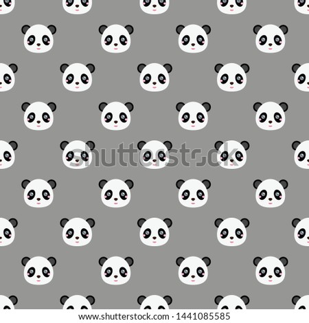 Childish seamless pattern cute animal panda on grey background. Vector illustration for kid. Pattern suitable for posters, postcards, fabric or wrapping paper.