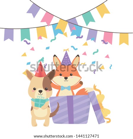 Animals cartoons with happy birthday icon design