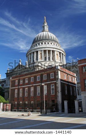 St. Paul's Cathedral seen from Paternoster Square in London, England. Royalty-Free Stock Photo #1441140