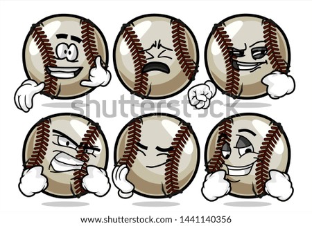 set of funny baseball Ball cartoon character Mascot with various face expression. Vector Illustration Isolated On White Background