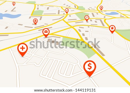 Map with red pin pointers Royalty-Free Stock Photo #144119131