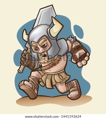 Viking cartoon warrior sword running Royalty-Free Stock Photo #1441193624
