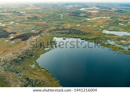 okavango delta in Botswana in africa from above out of airplane