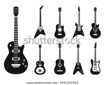 Electric guitar icons set. Simple set of electric guitar vector icons for web design on white background